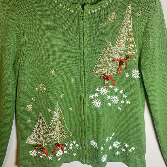 Vintage 90s Christmas Sweater Cardigan Carly St Claire S Embellished Embroidered - Picture 5 of 12